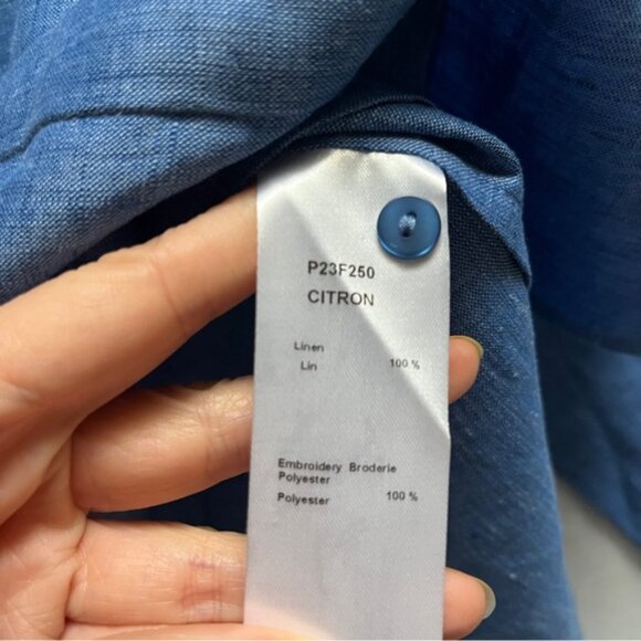 NWT Anne Fontaine Citron Blue Linen floral Appliqué Button down Shirt - Picture 6 of 8